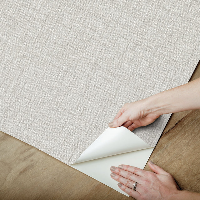 Lansdowne Grey Peel & Stick Wallpaper with Fabric Texture Motif - NuWallpaper NUS4998