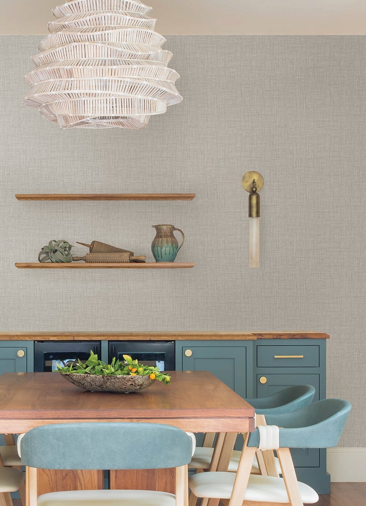 Lansdowne Grey Peel & Stick Wallpaper with Fabric Texture Motif - NuWallpaper NUS4998