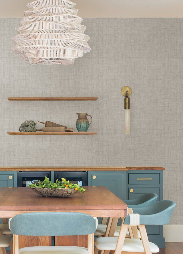 Lansdowne Grey Peel & Stick Wallpaper with Fabric Texture Motif - NuWallpaper NUS4998