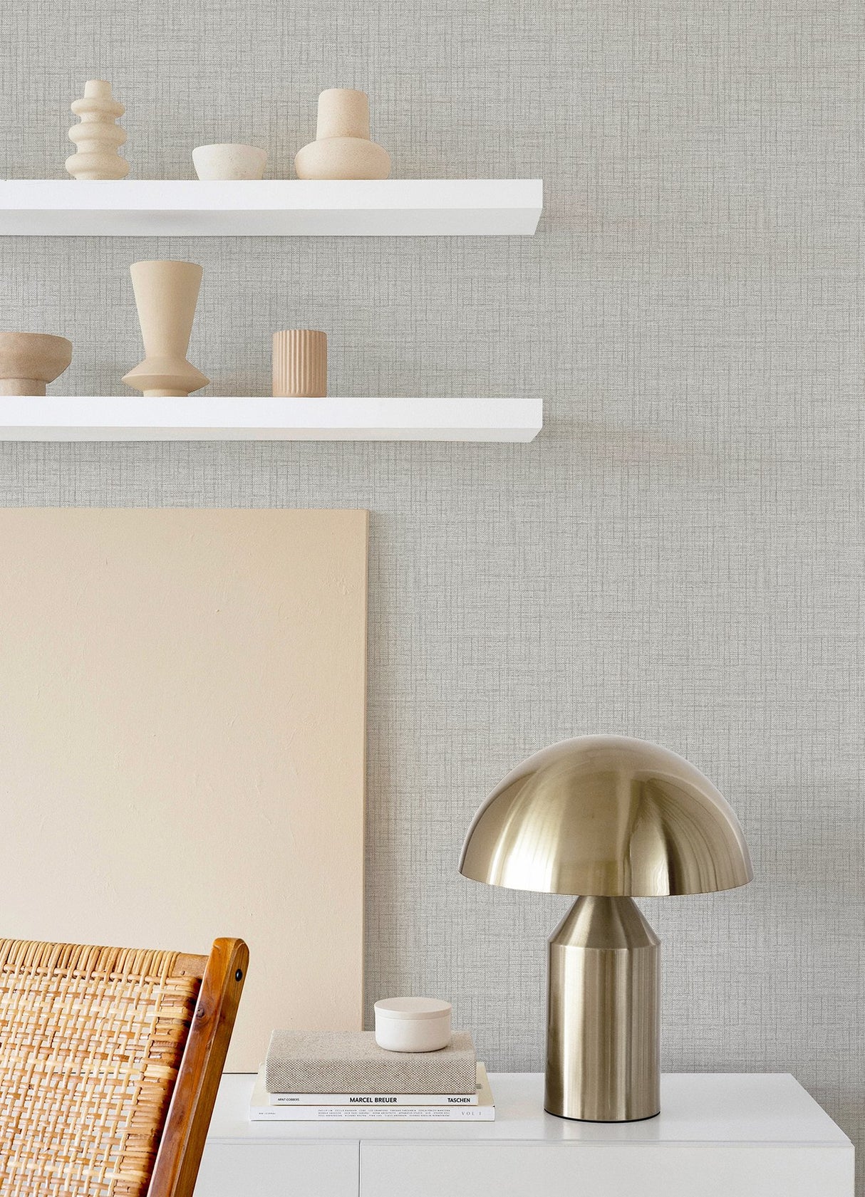 Lansdowne Grey Peel & Stick Wallpaper with Fabric Texture Motif - NuWallpaper NUS4998