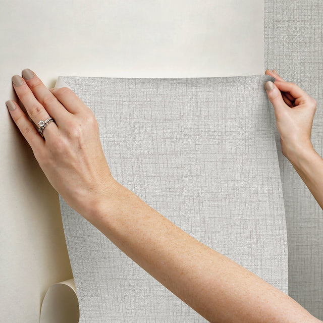 Lansdowne Grey Peel & Stick Wallpaper with Fabric Texture Motif - NuWallpaper NUS4998