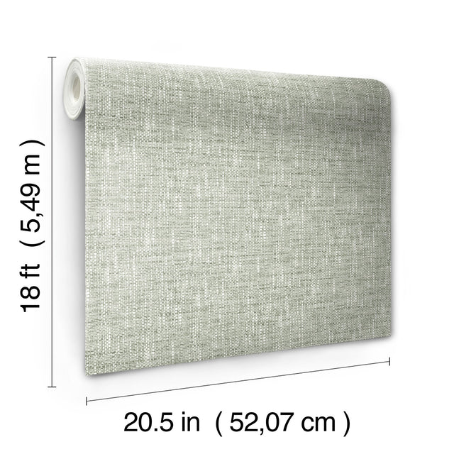 Poplin Sage Peel & Stick Wallpaper with Fabric Texture Pattern, Traditional Style - NUS5000