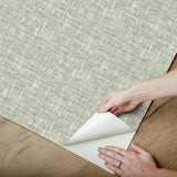 Poplin Sage Peel & Stick Wallpaper with Fabric Texture Pattern, Traditional Style - NUS5000