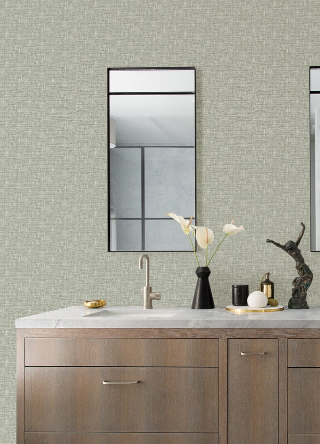 Poplin Sage Peel & Stick Wallpaper with Fabric Texture Pattern, Traditional Style - NUS5000