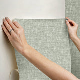Poplin Sage Peel & Stick Wallpaper with Fabric Texture Pattern, Traditional Style - NUS5000