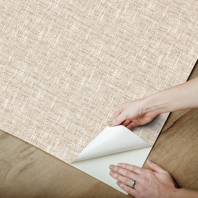 Poplin Tan Peel & Stick Wallpaper with Fabric Textures Pattern, Traditional Style - NuWallpaper NUS5002
