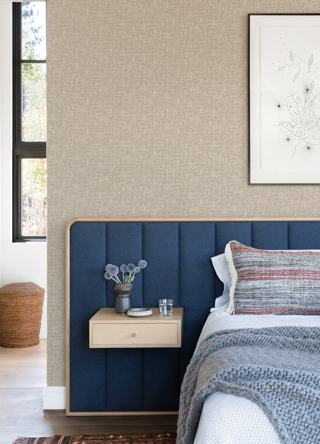 Poplin Tan Peel & Stick Wallpaper with Fabric Textures Pattern, Traditional Style - NuWallpaper NUS5002
