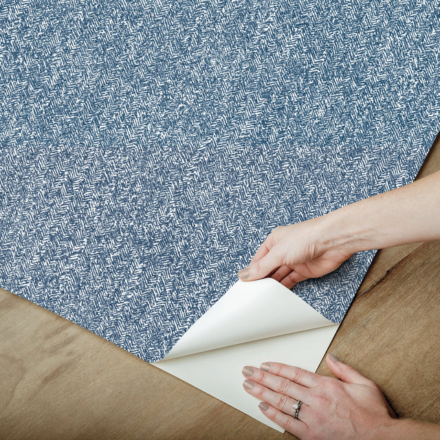 Ashland Navy Peel & Stick Wallpaper with Fabric Texture Pattern, Traditional Style - NUS5003