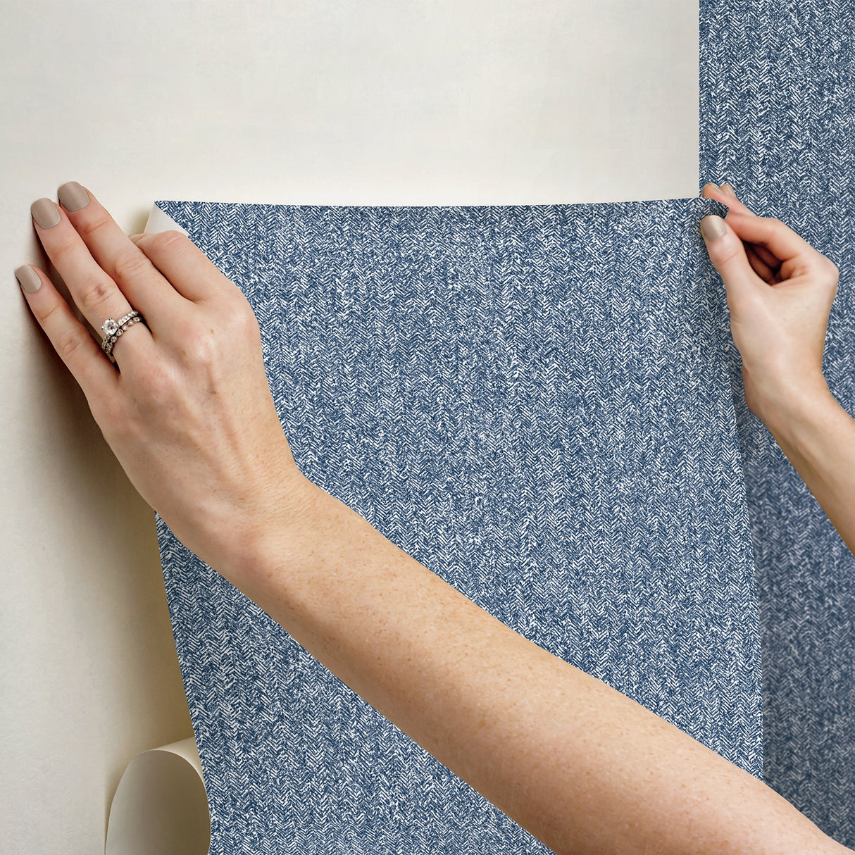 Ashland Navy Peel & Stick Wallpaper with Fabric Texture Pattern, Traditional Style - NUS5003