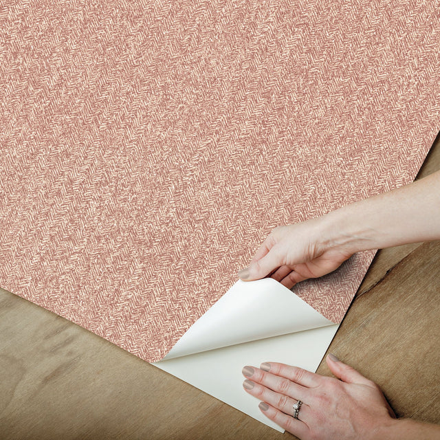 Ashland Terracotta Peel & Stick Wallpaper with Fabric Texture Pattern, Traditional Graphics Style - NuWallpaper NUS5005