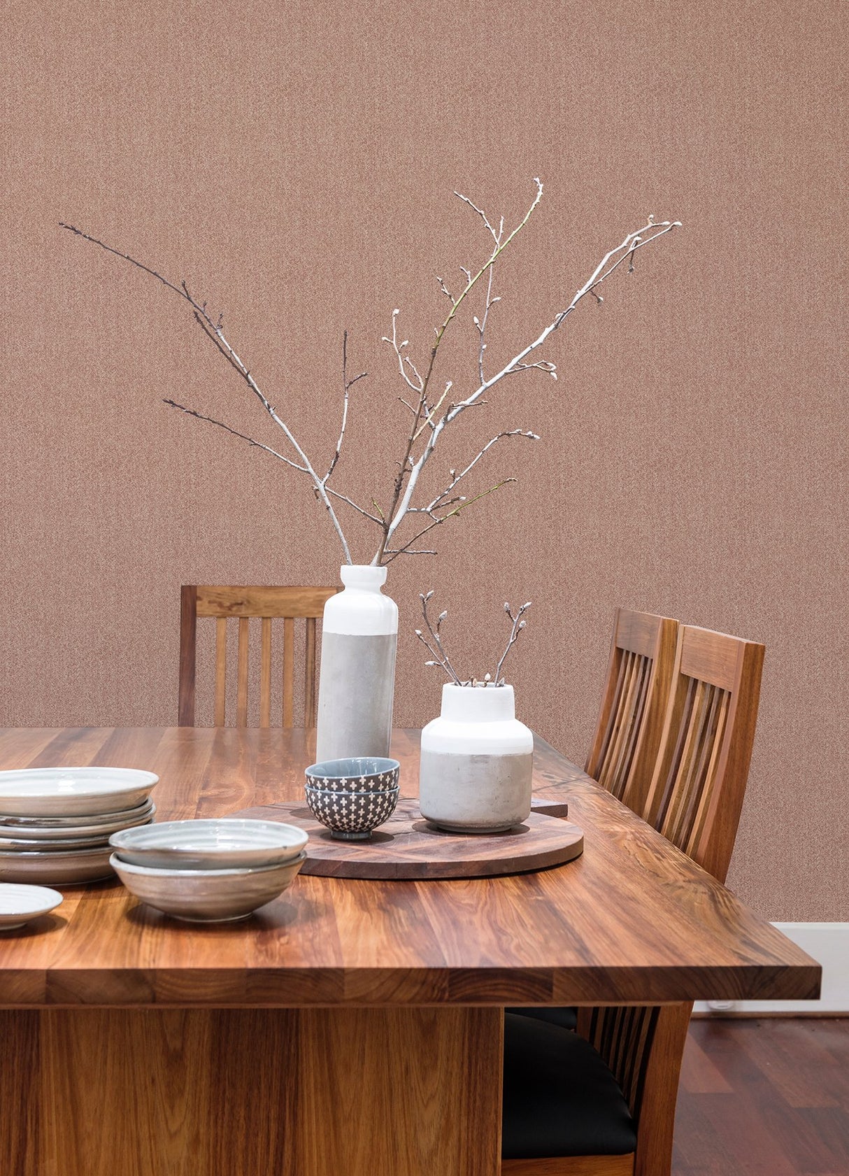 Ashland Terracotta Peel & Stick Wallpaper with Fabric Texture Pattern, Traditional Graphics Style - NuWallpaper NUS5005