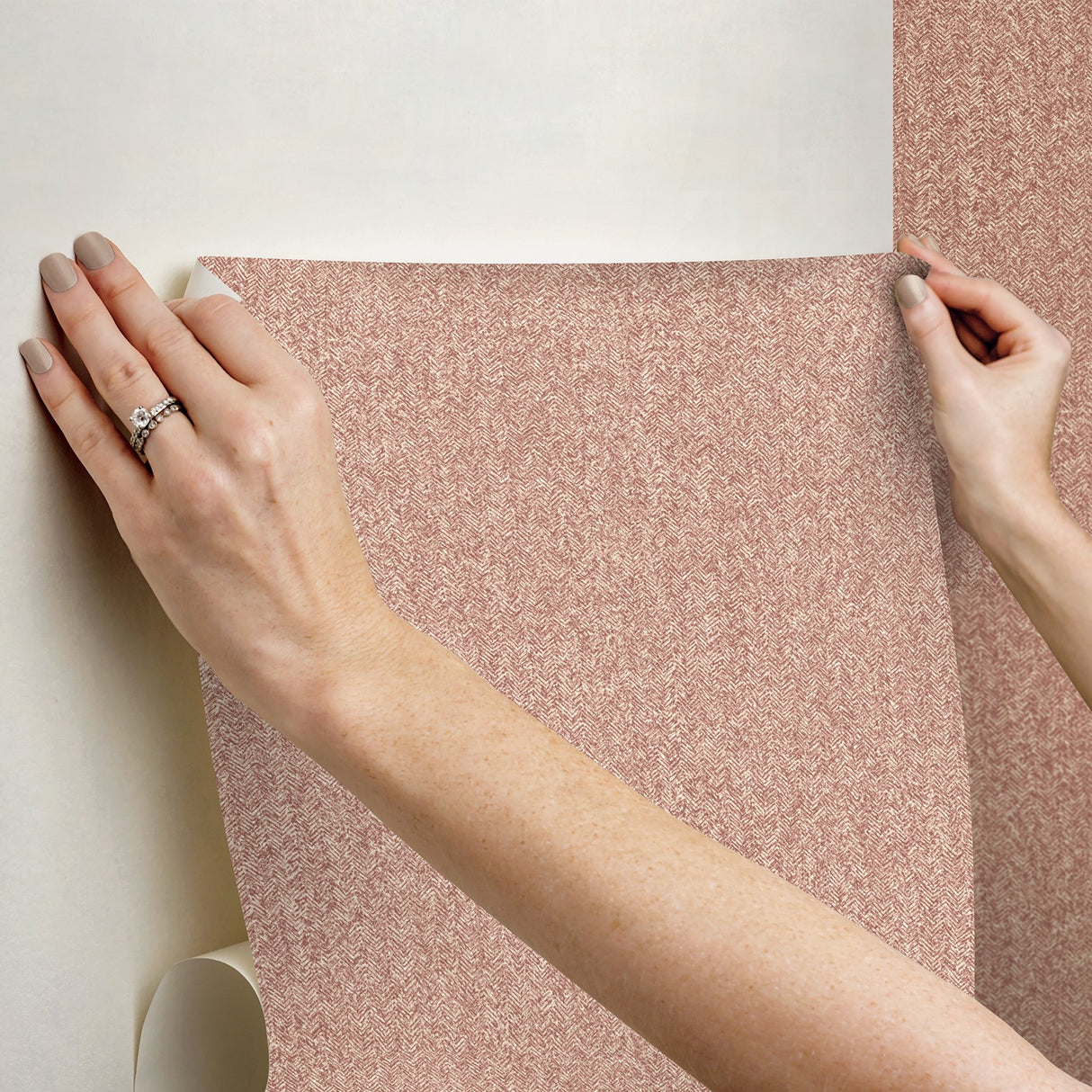 Ashland Terracotta Peel & Stick Wallpaper with Fabric Texture Pattern, Traditional Graphics Style - NuWallpaper NUS5005