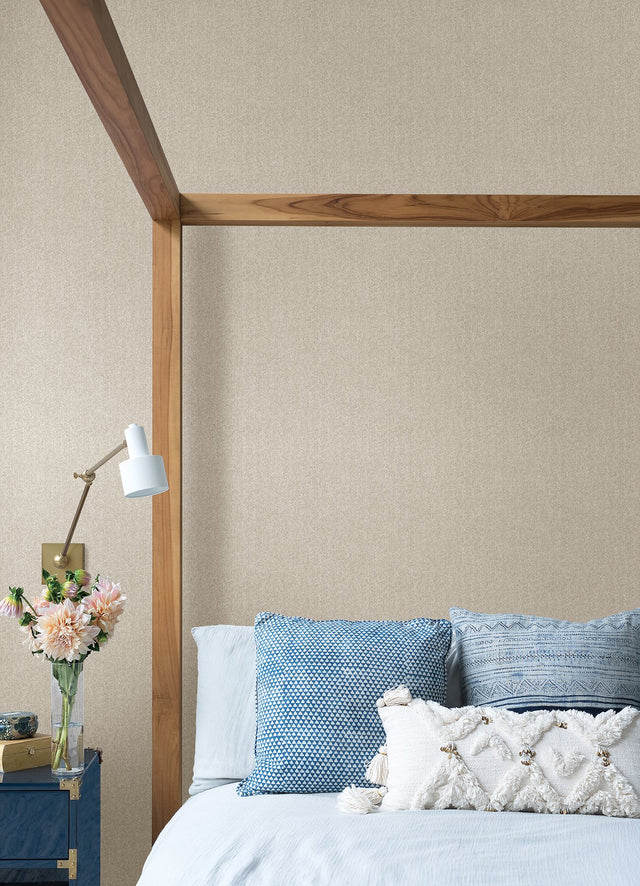 Ashland Taupe Peel & Stick Wallpaper with Fabric Texture Graphic Motif - NuWallpaper NUS5007