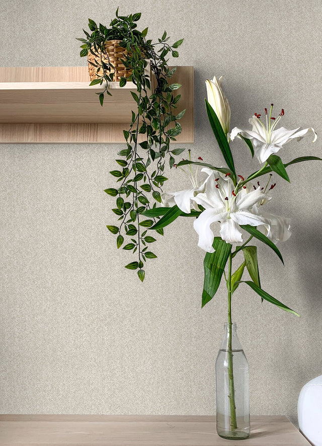 Ashland Taupe Peel & Stick Wallpaper with Fabric Texture Graphic Motif - NuWallpaper NUS5007