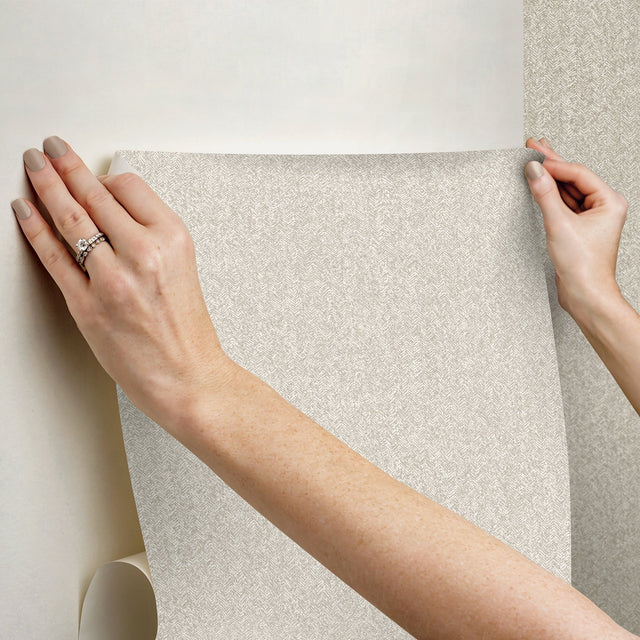 Ashland Taupe Peel & Stick Wallpaper with Fabric Texture Graphic Motif - NuWallpaper NUS5007