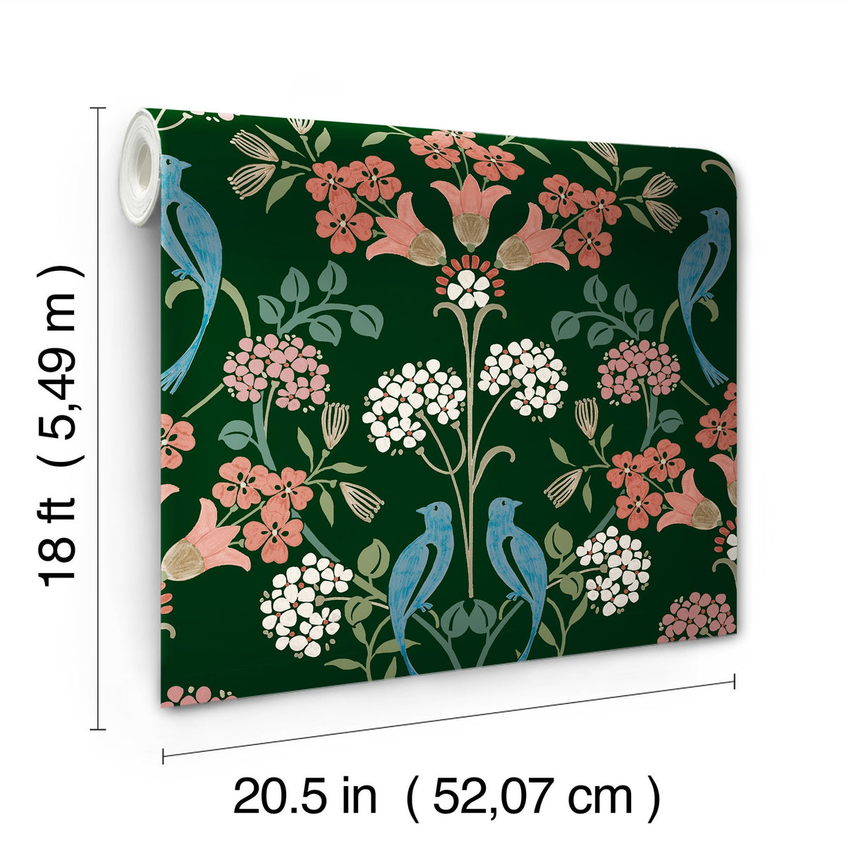 Meadow Song Green Peel & Stick Wallpaper with Botanical Bird Damask Pattern - NuWallpaper NUS6093