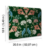 Meadow Song Green Peel & Stick Wallpaper with Botanical Bird Damask Pattern - NuWallpaper NUS6093