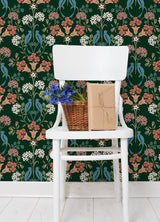 Meadow Song Green Peel & Stick Wallpaper with Botanical Bird Damask Pattern - NuWallpaper NUS6093