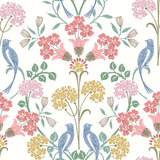 Meadow Song Pink Peel & Stick Wallpaper with Botanical Bird Damask - NuWallpaper NUS6094