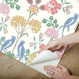 Meadow Song Pink Peel & Stick Wallpaper with Botanical Bird Damask - NuWallpaper NUS6094