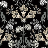Meadow Song Black & Neutral Peel & Stick Wallpaper with Botanical Damask and Farmhouse Style - NUS6095