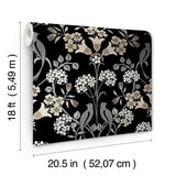 Meadow Song Black & Neutral Peel & Stick Wallpaper with Botanical Damask and Farmhouse Style - NUS6095