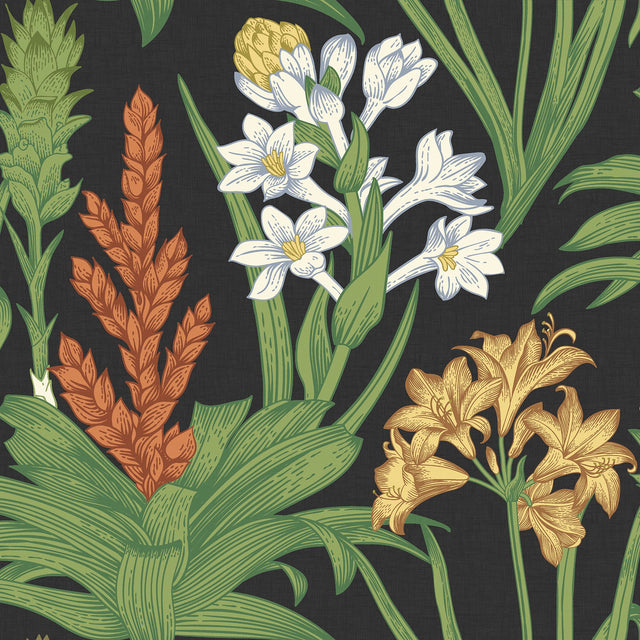Blooming Villa Black Peel & Stick Wallpaper