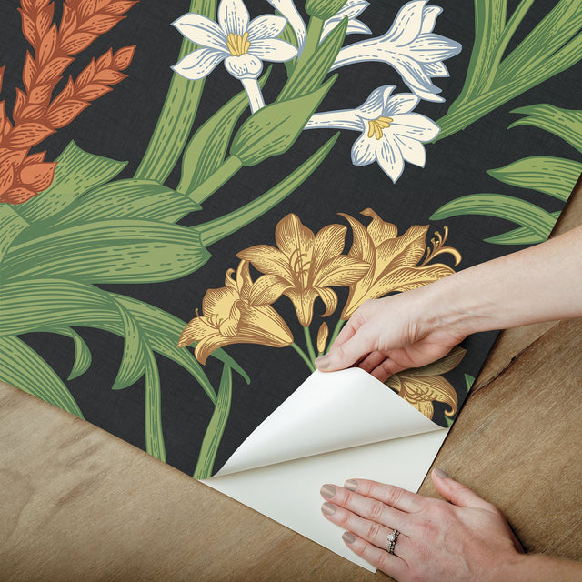 Blooming Villa Black Peel & Stick Wallpaper