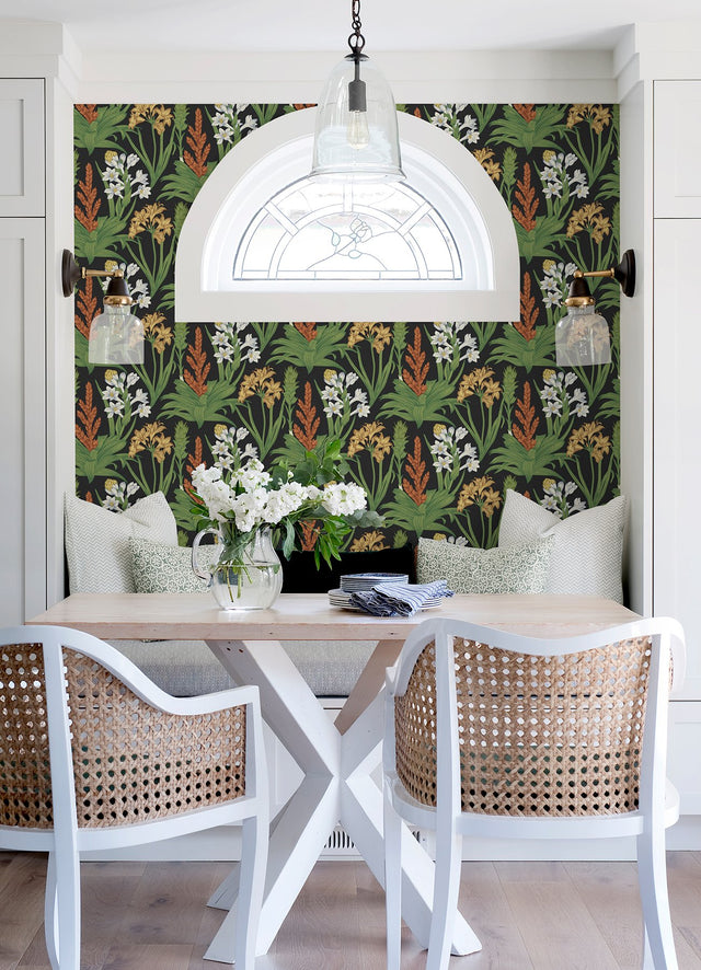 Blooming Villa Black Peel & Stick Wallpaper