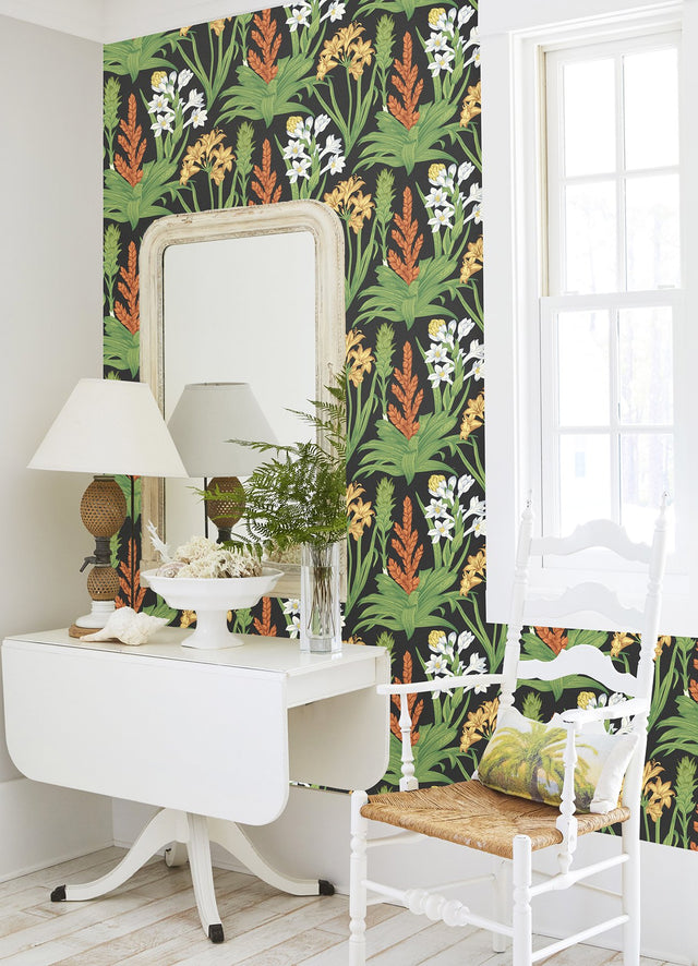 Blooming Villa Black Peel & Stick Wallpaper
