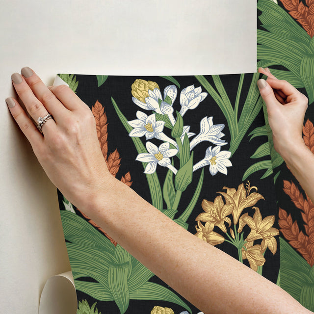 Blooming Villa Black Peel & Stick Wallpaper