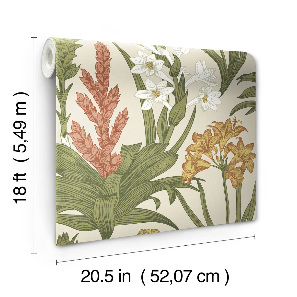 Blooming Villa Linen & Olive Peel & Stick Wallpaper with Botanical Floral Pattern, Farmhouse Style - NuWallpaper NUS6097