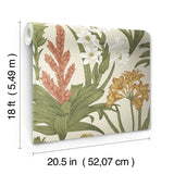 Blooming Villa Linen & Olive Peel & Stick Wallpaper with Botanical Floral Pattern, Farmhouse Style - NuWallpaper NUS6097
