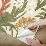 Blooming Villa Linen & Olive Peel & Stick Wallpaper with Botanical Floral Pattern, Farmhouse Style - NuWallpaper NUS6097