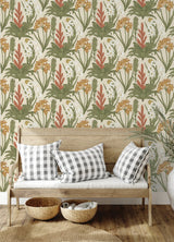 Blooming Villa Linen & Olive Peel & Stick Wallpaper with Botanical Floral Pattern, Farmhouse Style - NuWallpaper NUS6097
