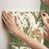 Blooming Villa Linen & Olive Peel & Stick Wallpaper with Botanical Floral Pattern, Farmhouse Style - NuWallpaper NUS6097