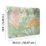 Blooming Villa Jade & Pink Peel & Stick Wallpaper with Botanical Floral Pattern - NuWallpaper NUS6098