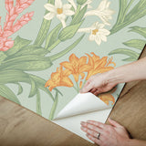 Blooming Villa Jade & Pink Peel & Stick Wallpaper with Botanical Floral Pattern - NuWallpaper NUS6098