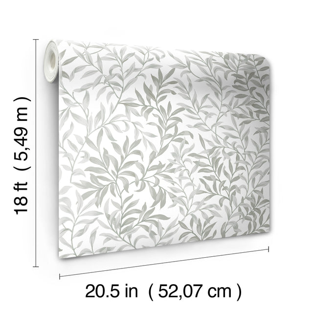 Terrace Vines Sea Salt Grey Peel & Stick Wallpaper with Botanical Vining Greenery - NuWallpaper NUS6099