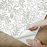 Terrace Vines Sea Salt Grey Peel & Stick Wallpaper with Botanical Vining Greenery - NuWallpaper NUS6099