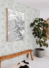 Terrace Vines Sea Salt Grey Peel & Stick Wallpaper with Botanical Vining Greenery - NuWallpaper NUS6099