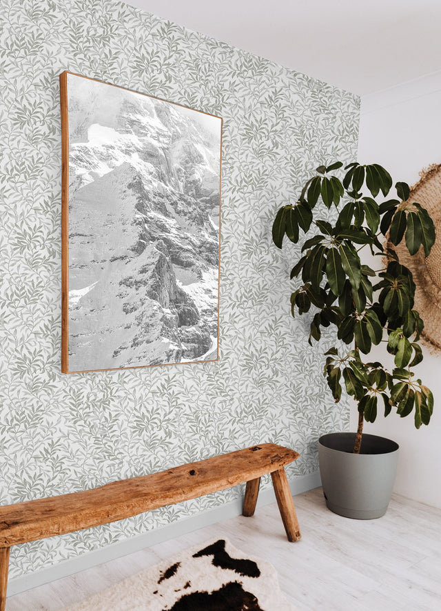 Terrace Vines Sea Salt Grey Peel & Stick Wallpaper with Botanical Vining Greenery - NuWallpaper NUS6099