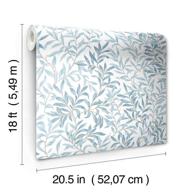 Terrace Vines Cloud Blue Peel & Stick Wallpaper with Botanical Farmhouse Style - NUS6100