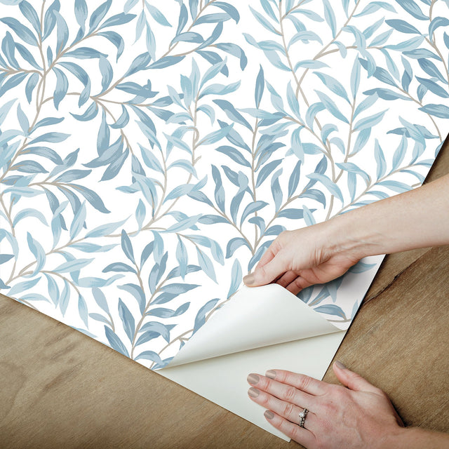Terrace Vines Cloud Blue Peel & Stick Wallpaper with Botanical Farmhouse Style - NUS6100