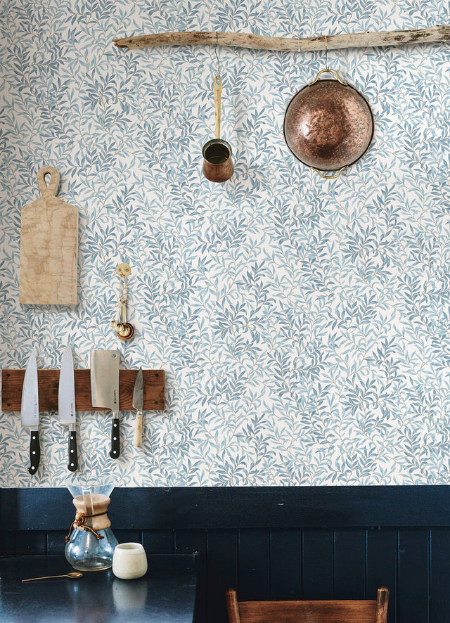 Terrace Vines Cloud Blue Peel & Stick Wallpaper with Botanical Farmhouse Style - NUS6100
