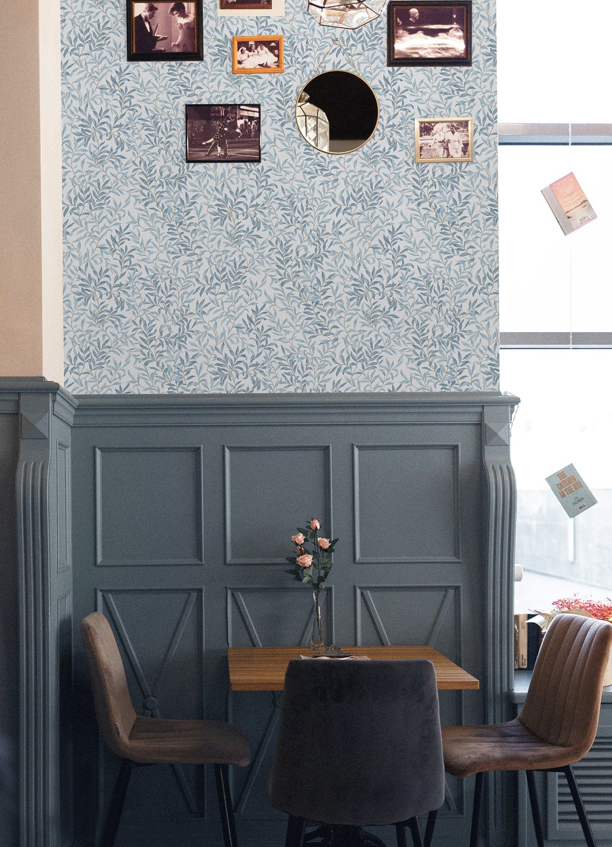 Terrace Vines Cloud Blue Peel & Stick Wallpaper with Botanical Farmhouse Style - NUS6100