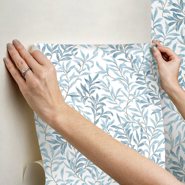 Terrace Vines Cloud Blue Peel & Stick Wallpaper with Botanical Farmhouse Style - NUS6100