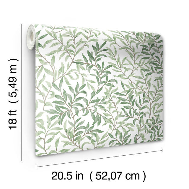 Terrace Vines Herb Green Peel & Stick Wallpaper with Botanical Vine Motif - NuWallpaper NUS6101
