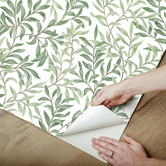 Terrace Vines Herb Green Peel & Stick Wallpaper with Botanical Vine Motif - NuWallpaper NUS6101