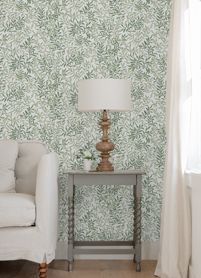 Terrace Vines Herb Green Peel & Stick Wallpaper with Botanical Vine Motif - NuWallpaper NUS6101